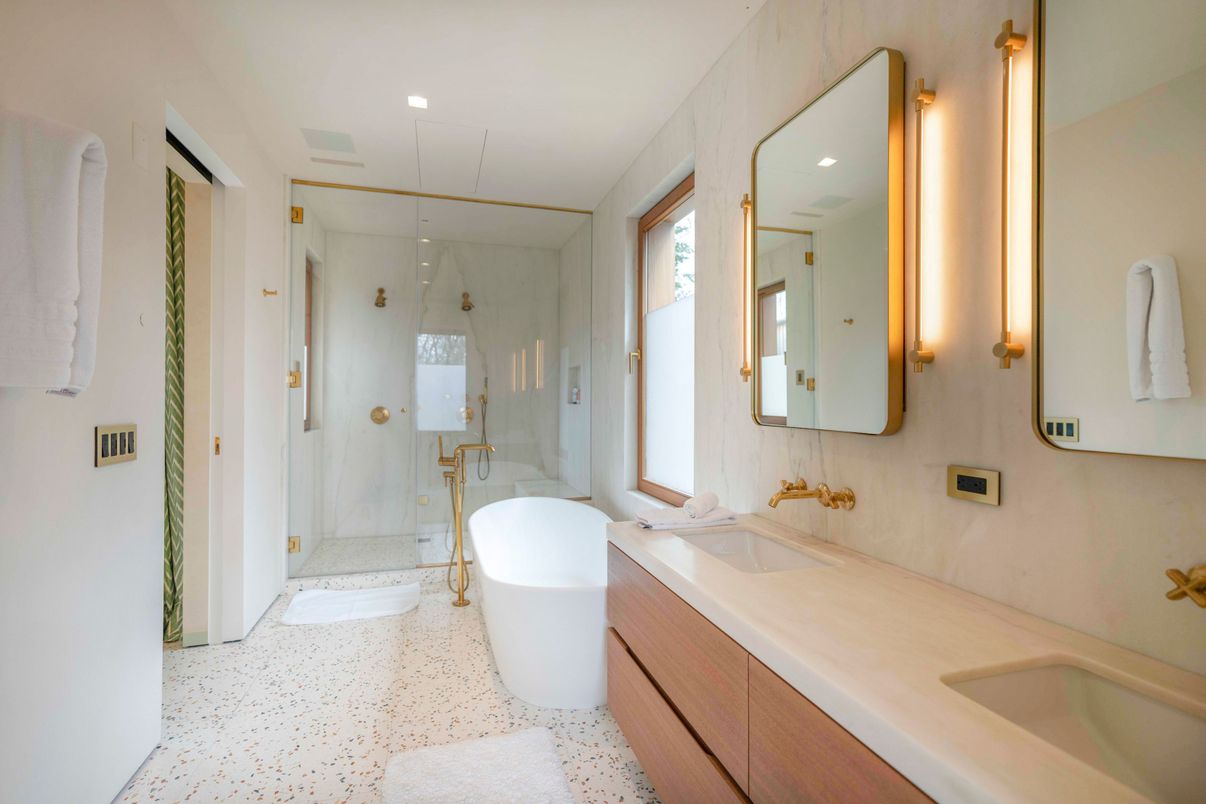 Bathroom, Dual Sink Vanities, Free Standing Baths, Glass Shower, Interior, Recessed Lighting