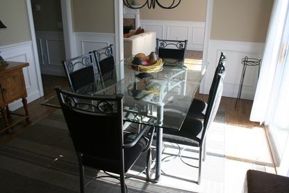 Chandelier, Dining room, Interior, Wood Texture Flooring
