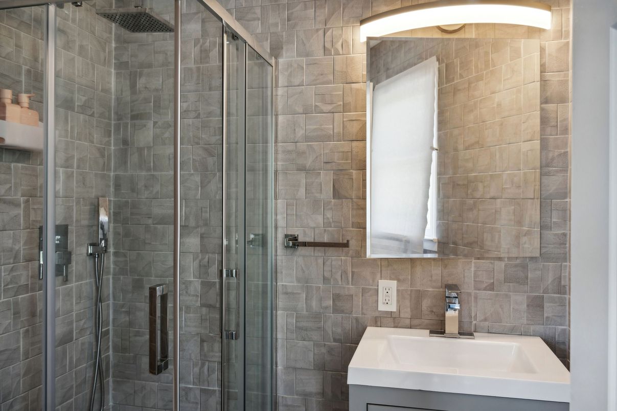 Bathroom, Glass Shower, Interior, Stone Walls