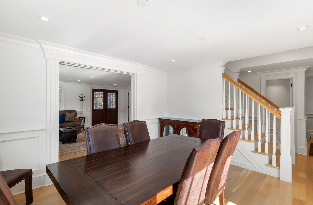 Dining room, Interior, Recessed Lighting, Wood Texture Flooring