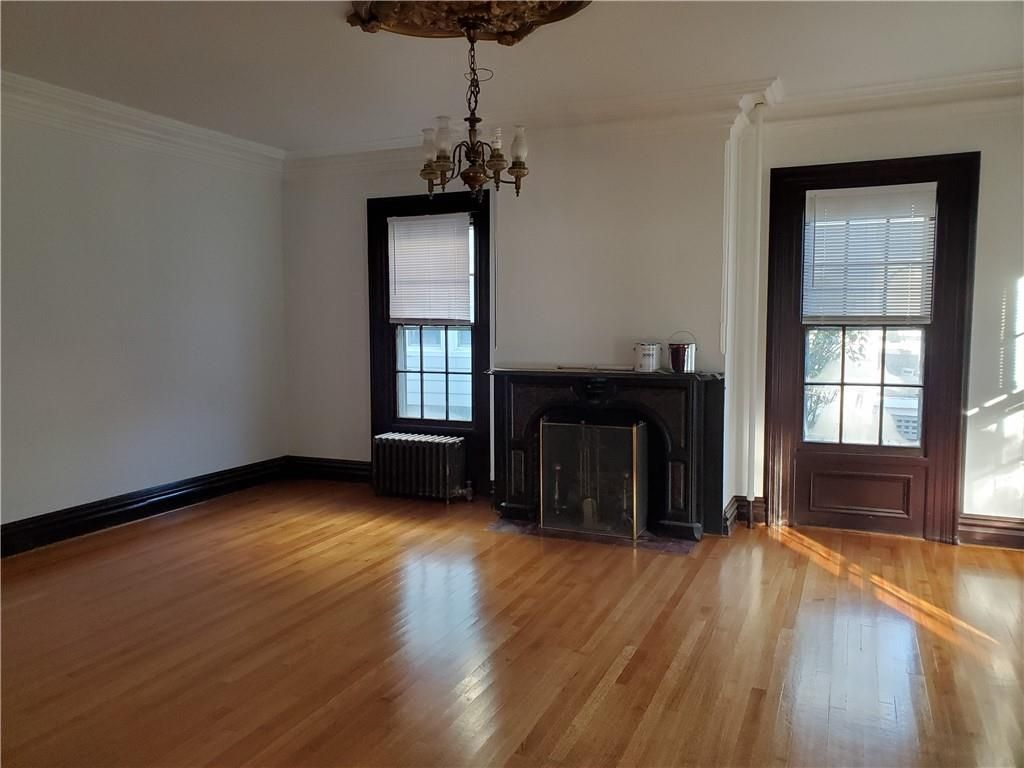 Chandelier, Empty room, Fireplace, Interior, Wood Texture Flooring