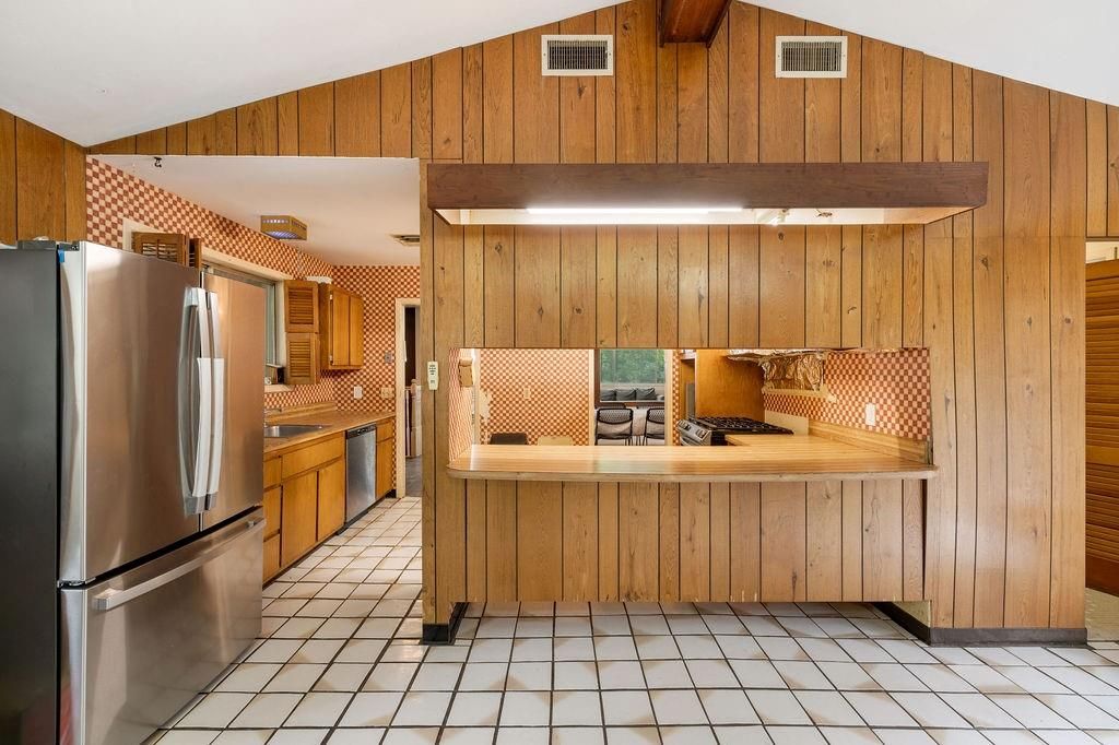 Interior, Kitchen, Stainless Steel Appliances, Wooden Walls