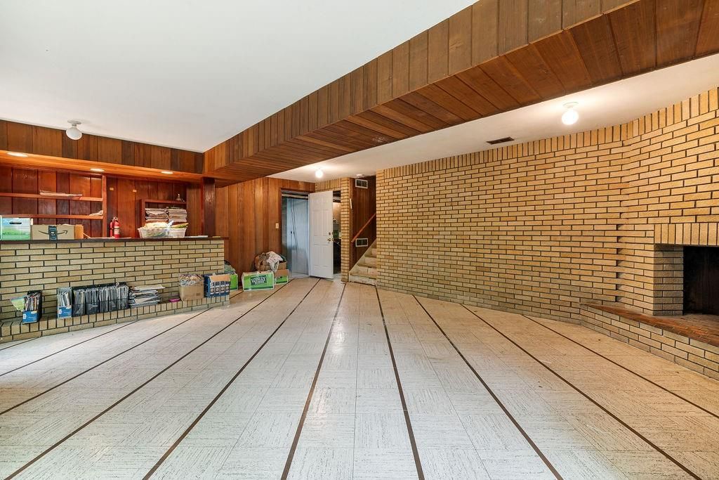 Empty room, Fireplace, Interior, Stone Walls, Wood Texture Flooring, Wooden Walls