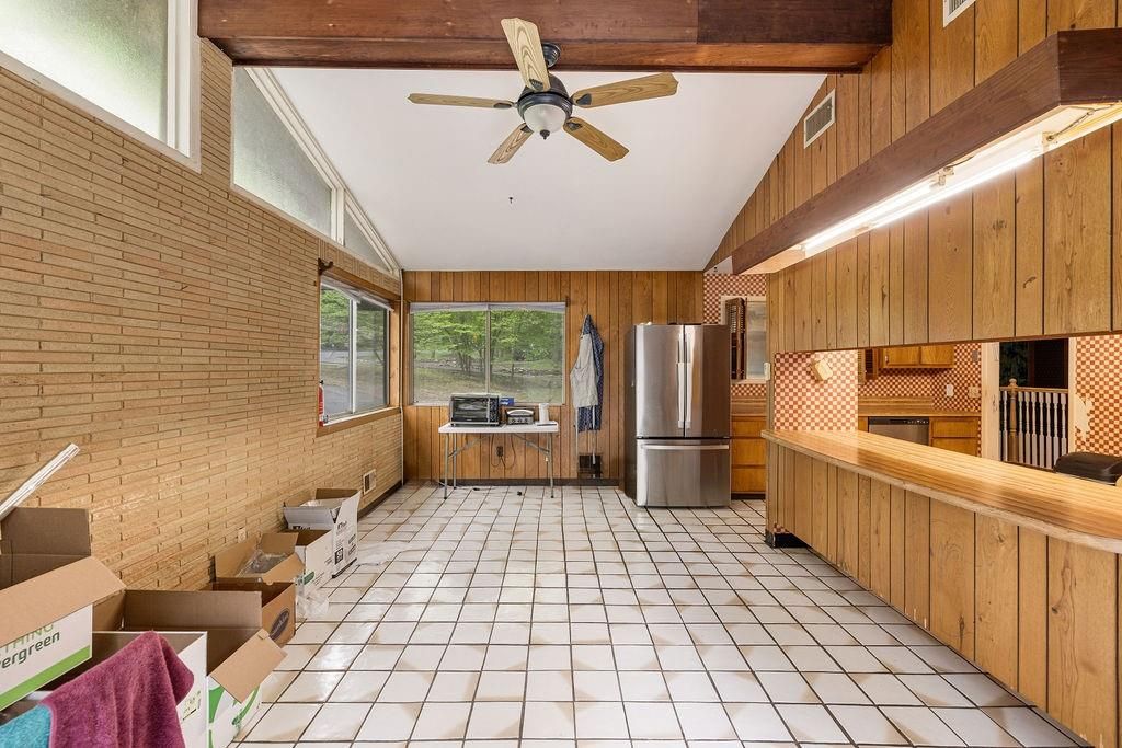 Interior, Kitchen, Stainless Steel Appliances, Stone Walls, Wooden Walls