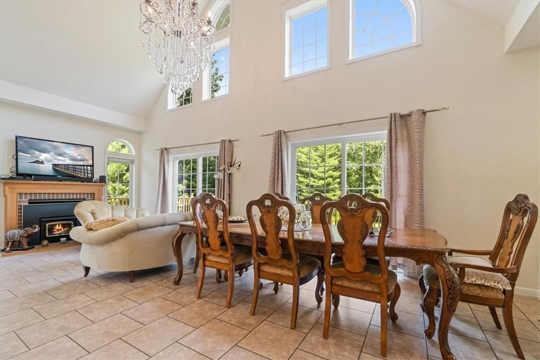 Chandelier, Dining room, Fireplace, Interior, Living room