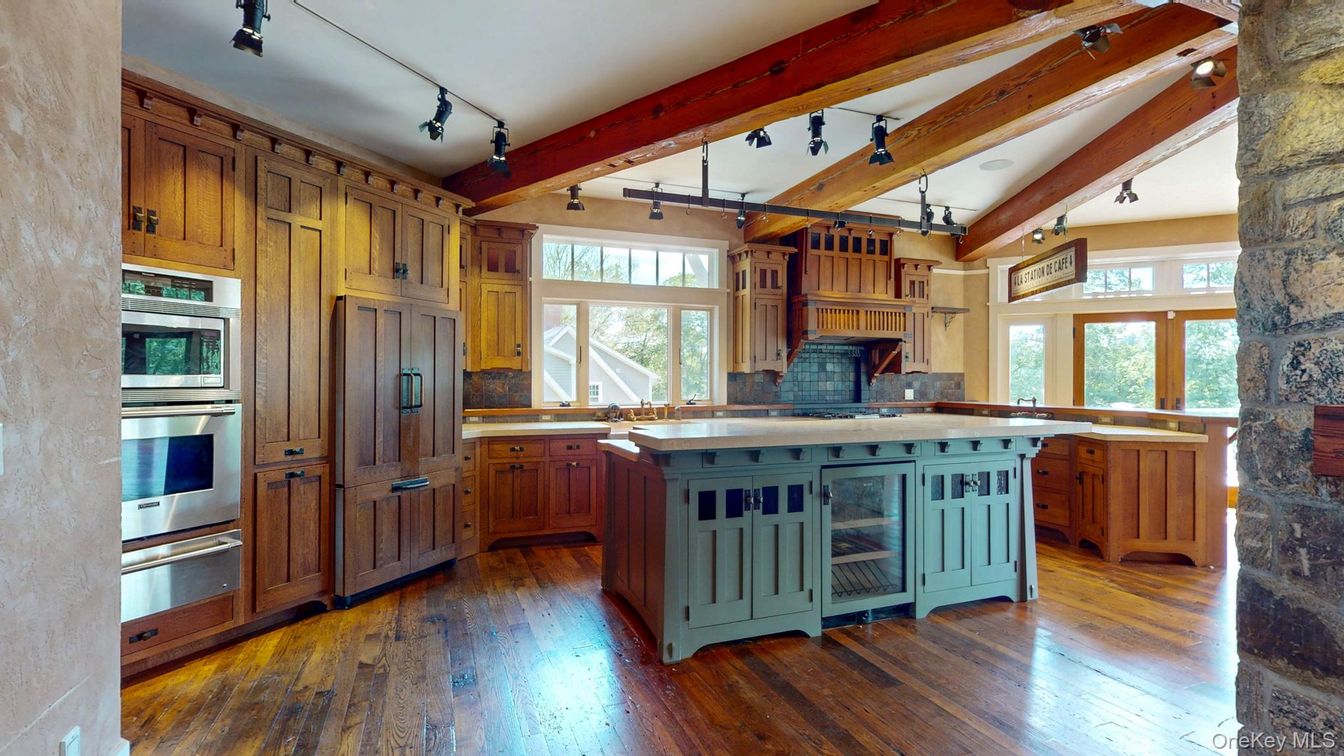 Interior, Kitchen, Stainless Steel Appliances, Wooden Beams, Wood Texture Flooring