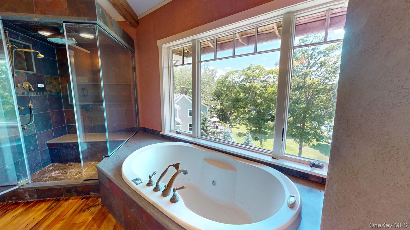 Bathroom, Glass Shower, Interior, Wood Texture Flooring