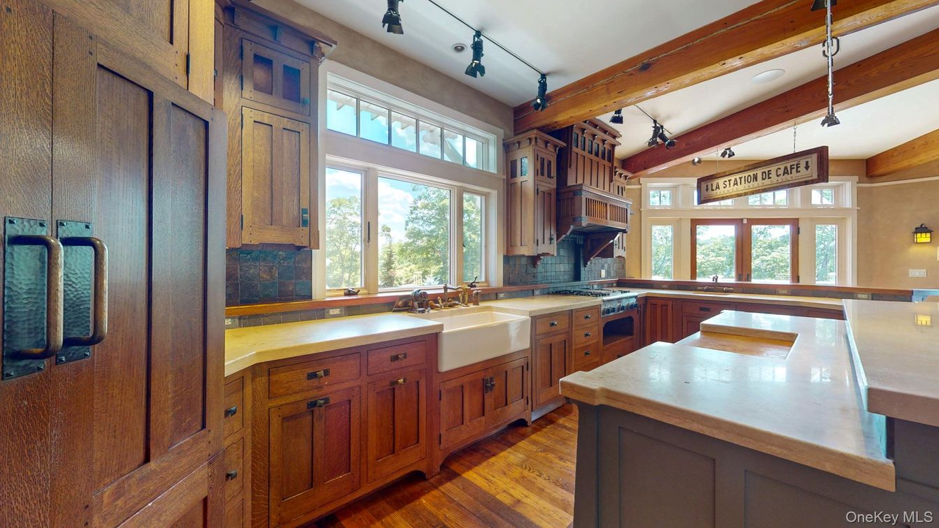 Interior, Kitchen, Pendant Lights, Wooden Beams, Wood Texture Flooring