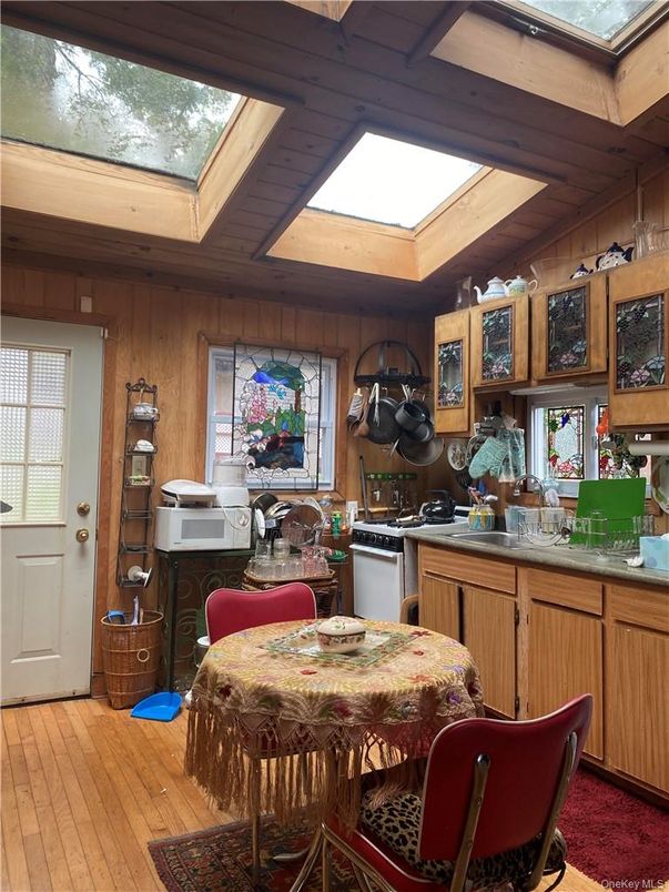 Dining room, Glass Ceilings, Interior, Kitchen, Wood Texture Flooring, Wooden Walls