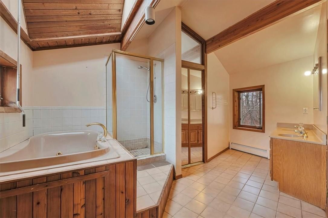 Bathroom, Glass Shower, Interior, Wooden Beams, Wooden Ceilings