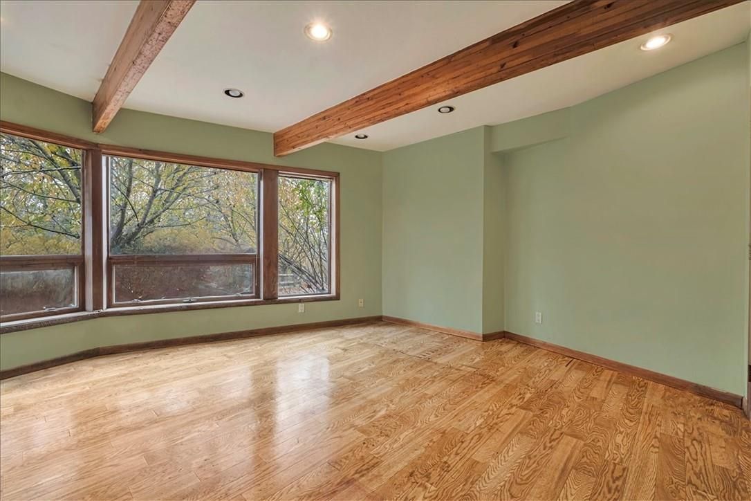 Empty room, Interior, Recessed Lighting, Wooden Beams, Wood Texture Flooring