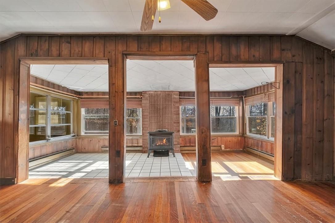 Empty room, Fireplace, Interior, Wood Texture Flooring, Wooden Walls