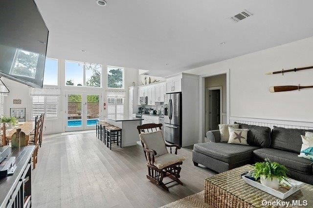 Interior, Kitchen, Living room, Recessed Lighting, Stainless Steel Appliances, Wood Texture Flooring