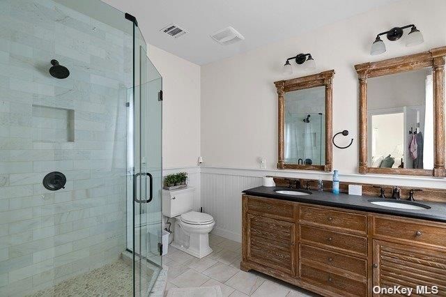 Bathroom, Dual Sink Vanities, Glass Shower, Interior, Stone Walls