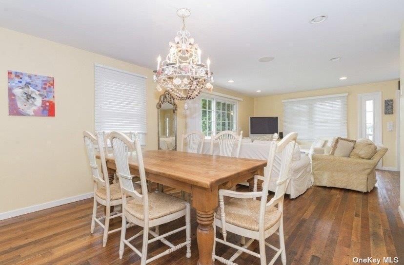 Chandelier, Dining room, Interior, Recessed Lighting, Wood Texture Flooring