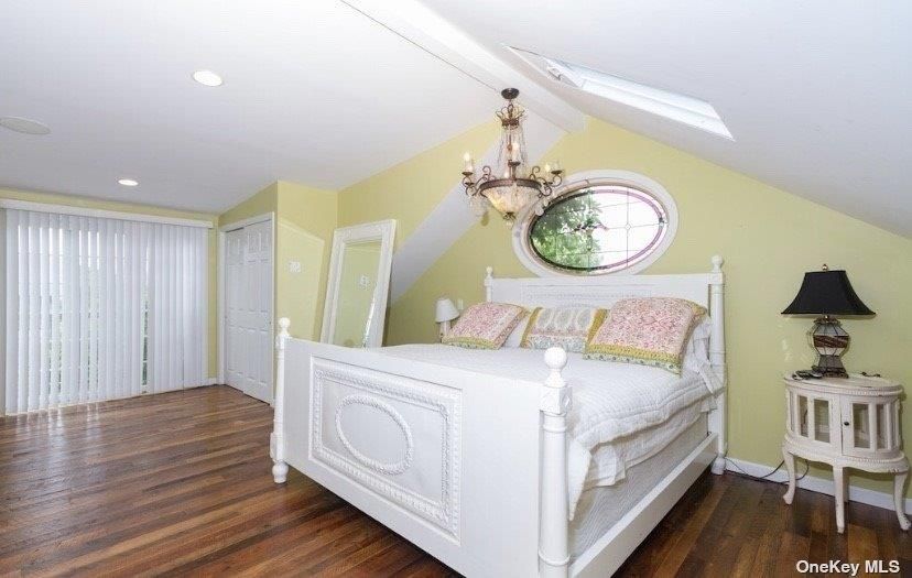 Bedroom, Chandelier, Interior, Recessed Lighting, Wood Texture Flooring
