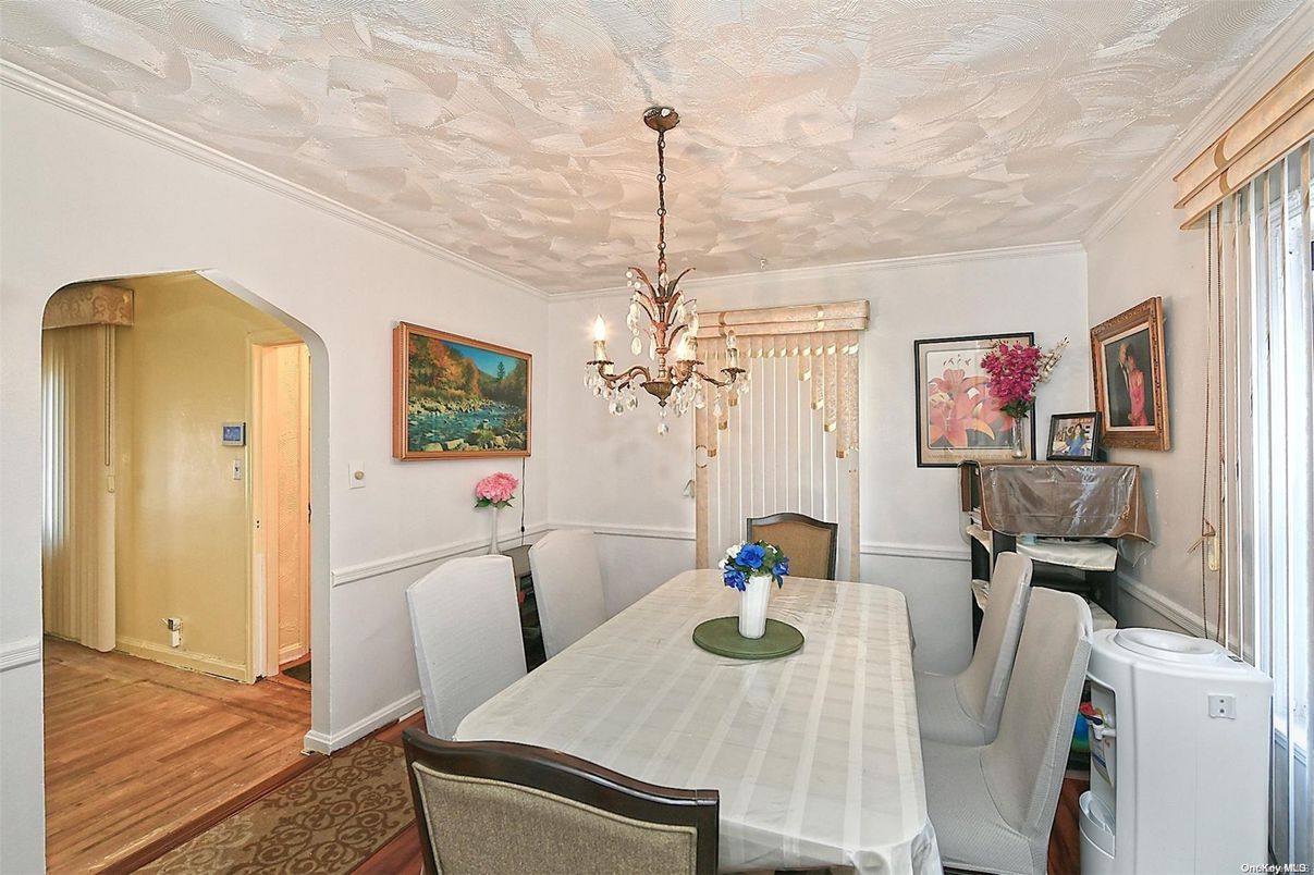 Chandelier, Dining room, Interior, Wood Texture Flooring