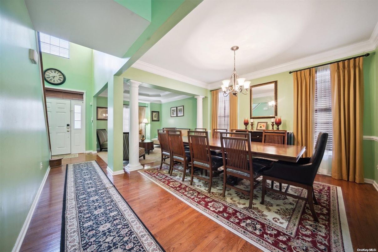 Chandelier, Dining room, Interior, Wood Texture Flooring