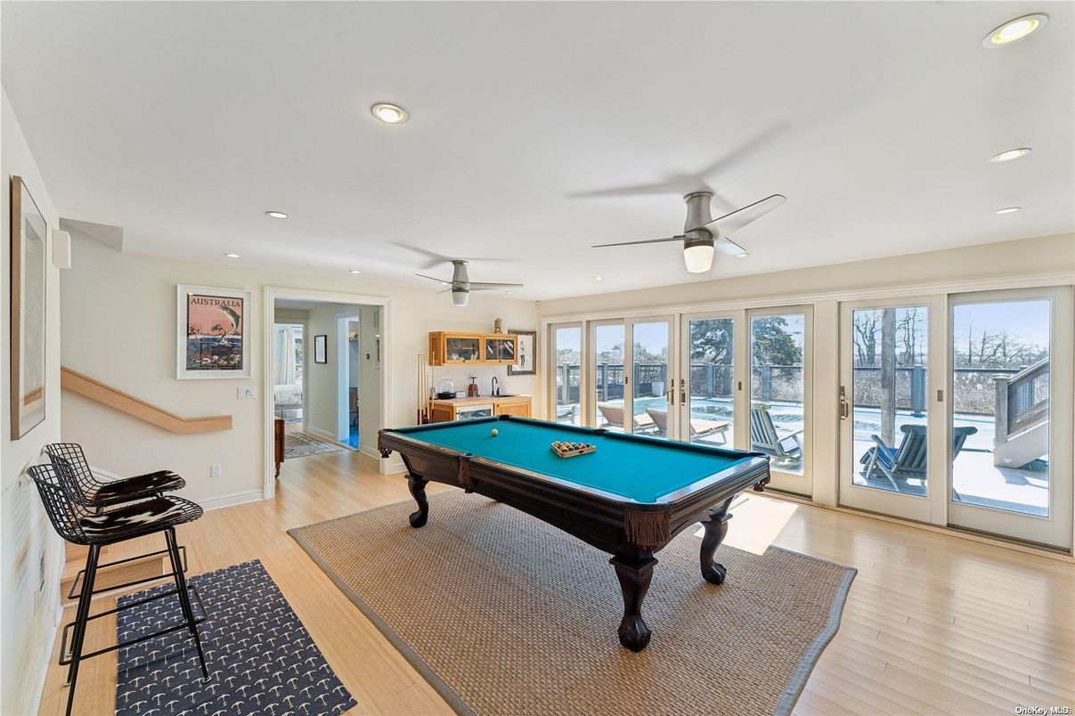 Billiard Table, Game Room, Interior, Recessed Lighting, Wood Texture Flooring