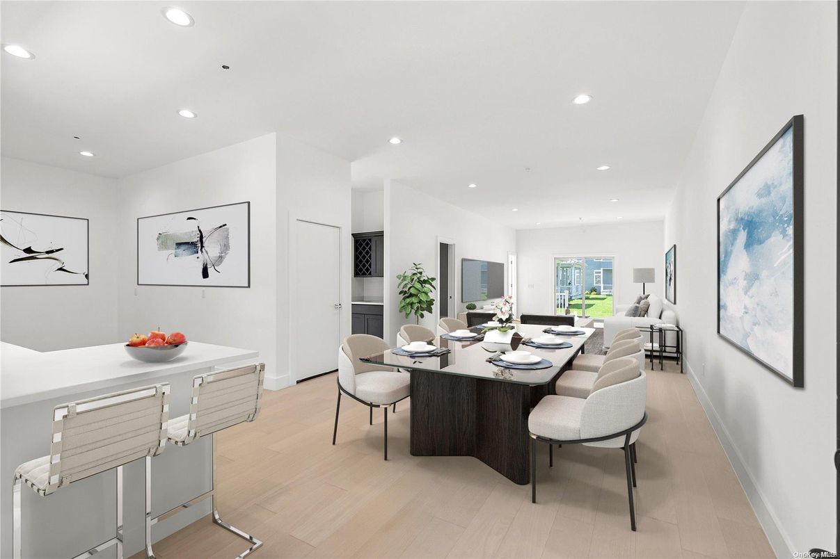 Dining room, Interior, Recessed Lighting, Wood Texture Flooring