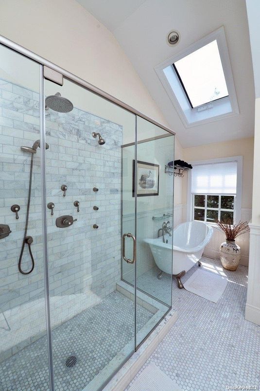 Bathroom, Free Standing Baths, Glass Shower, Interior, Recessed Lighting