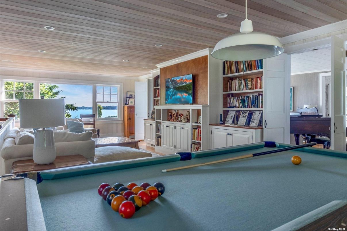 Billiard Table, Game Room, Interior, Pendant Lights, Recessed Lighting, Water, Wooden Ceilings