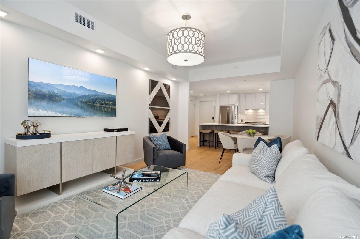 Interior, Kitchen, Living room, Recessed Lighting, Stainless Steel Appliances, Wood Texture Flooring