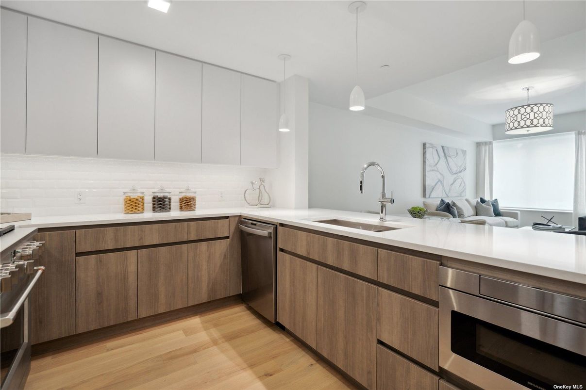 Interior, Kitchen, Pendant Lights, Stainless Steel Appliances, Wood Texture Flooring