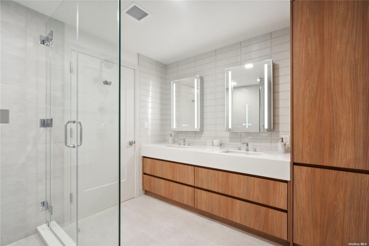 Bathroom, Dual Sink Vanities, Glass Shower, Interior, Recessed Lighting
