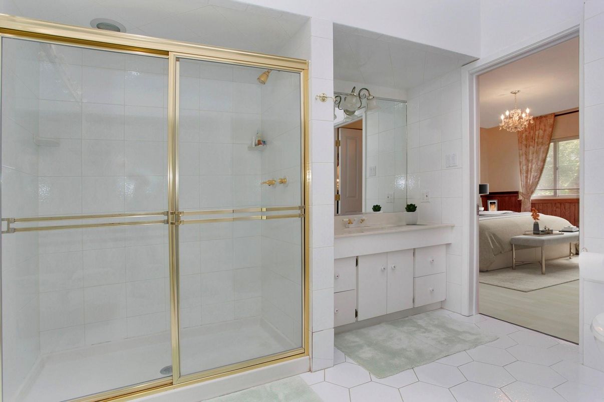 Bathroom, Chandelier, Glass Shower, Interior