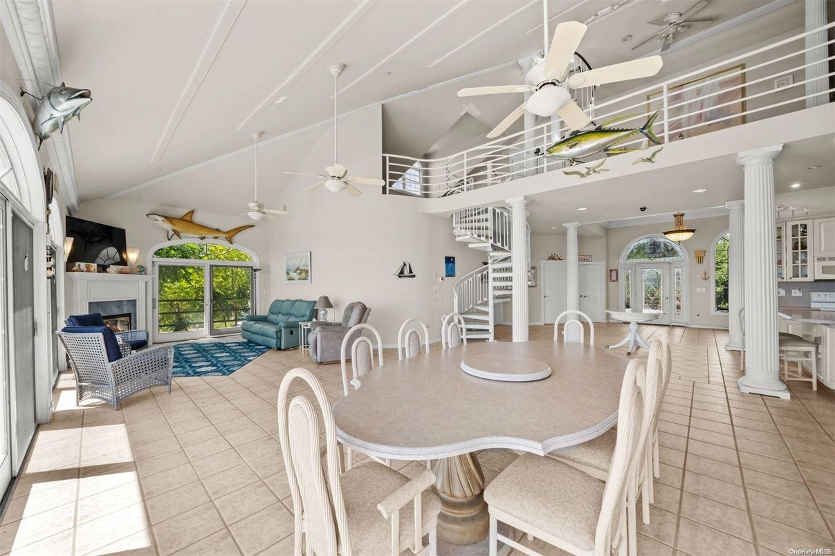 Dining room, Fireplace, Interior, Kitchen, Living room, Recessed Lighting
