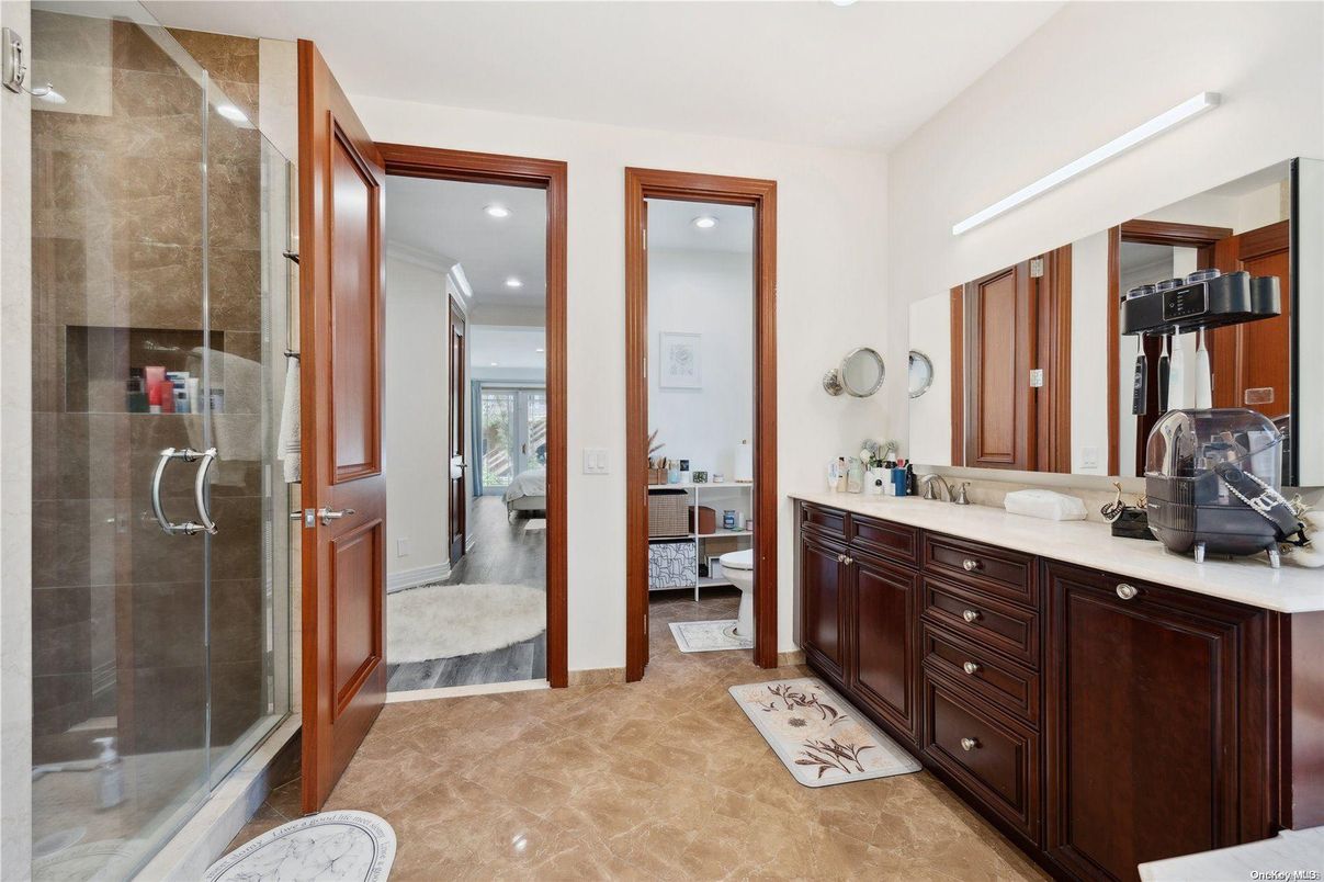Bathroom, Dual Sink Vanities, Glass Shower, Interior, Recessed Lighting