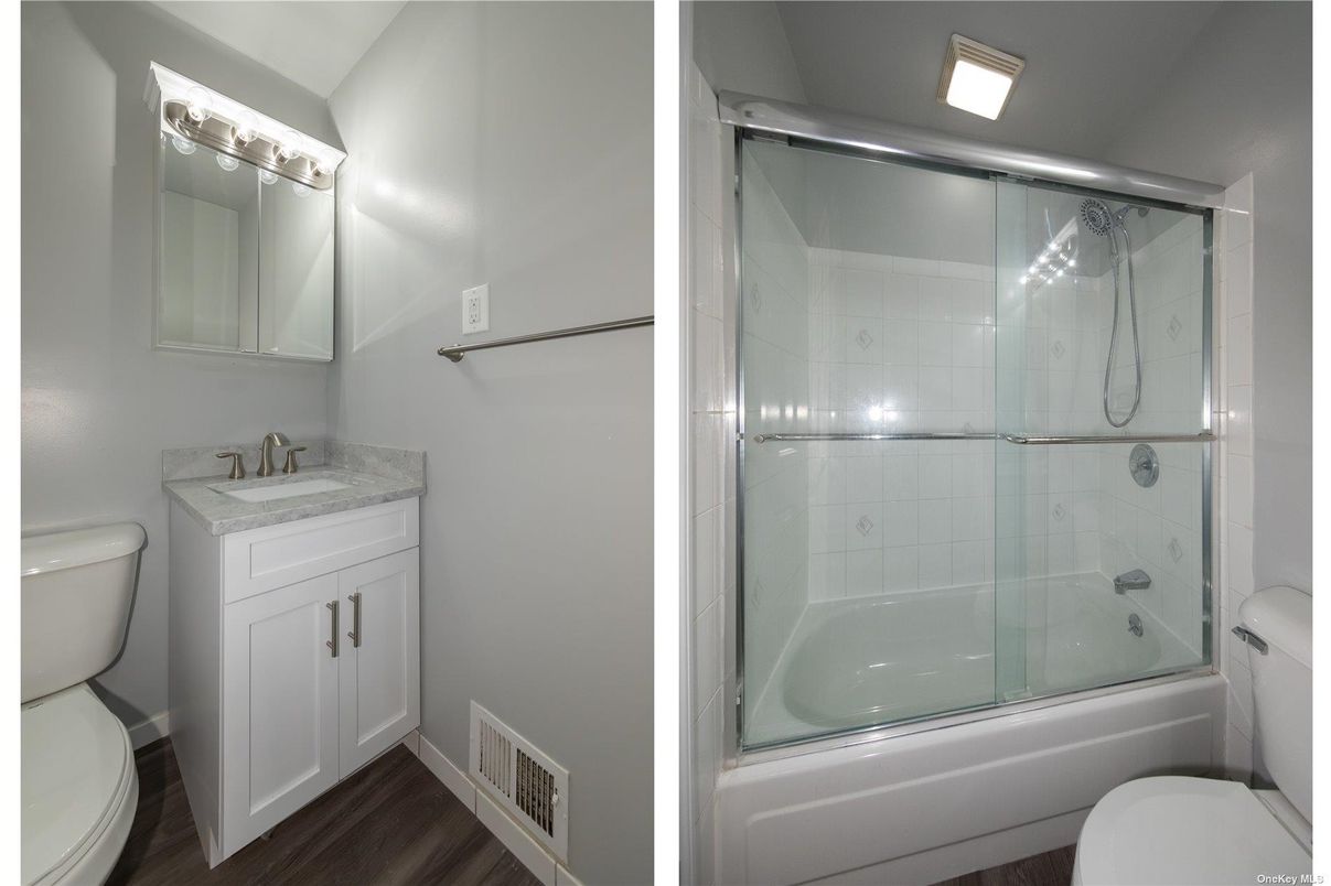 Bathroom, Glass Shower, Interior, Wood Texture Flooring
