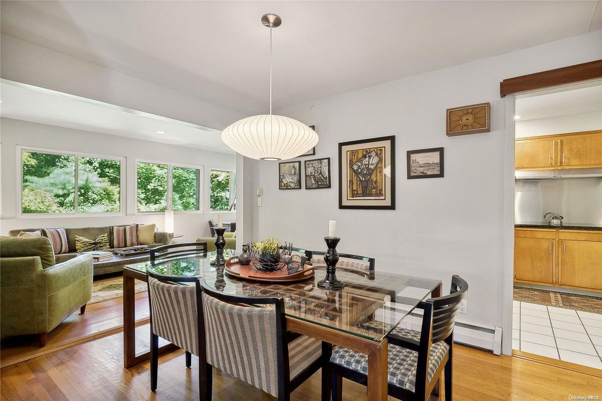 Dining room, Interior, Living room, Pendant Lights, Wood Texture Flooring