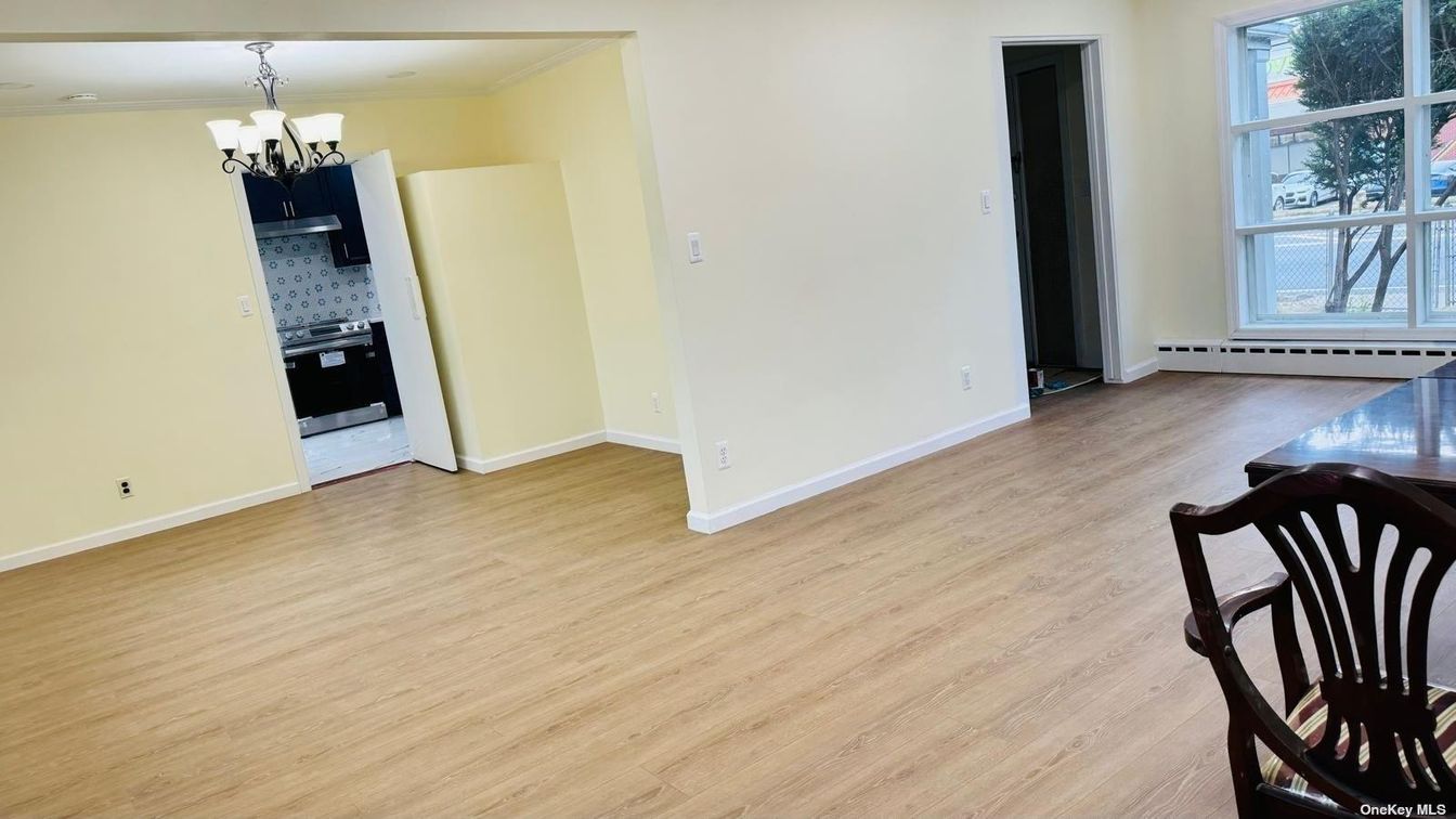 Chandelier, Empty room, Interior, Kitchen, Wood Texture Flooring