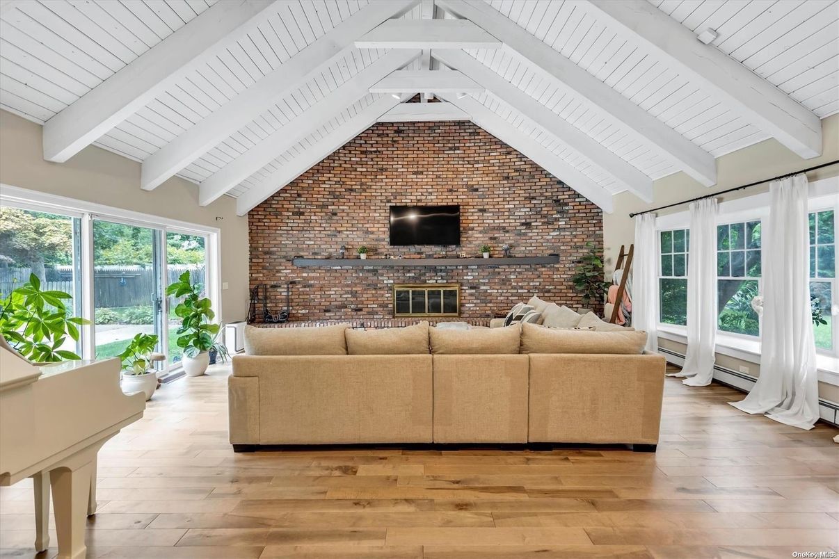 Fireplace, Interior, Living room, Stone Walls, Wood Texture Flooring