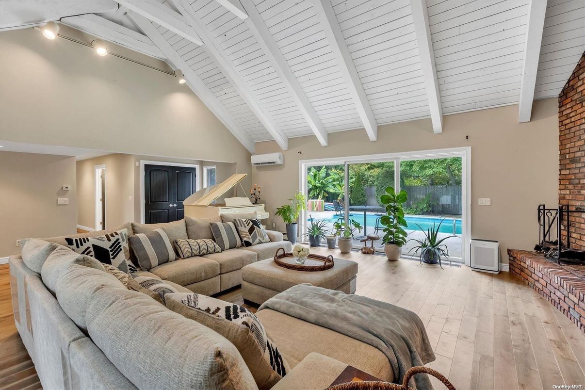 Interior, Living room, Stone Walls, Wood Texture Flooring