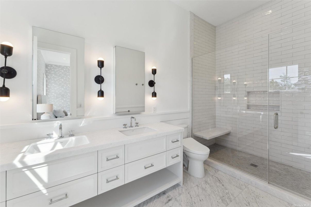 Bathroom, Dual Sink Vanities, Glass Shower, Interior, Marble