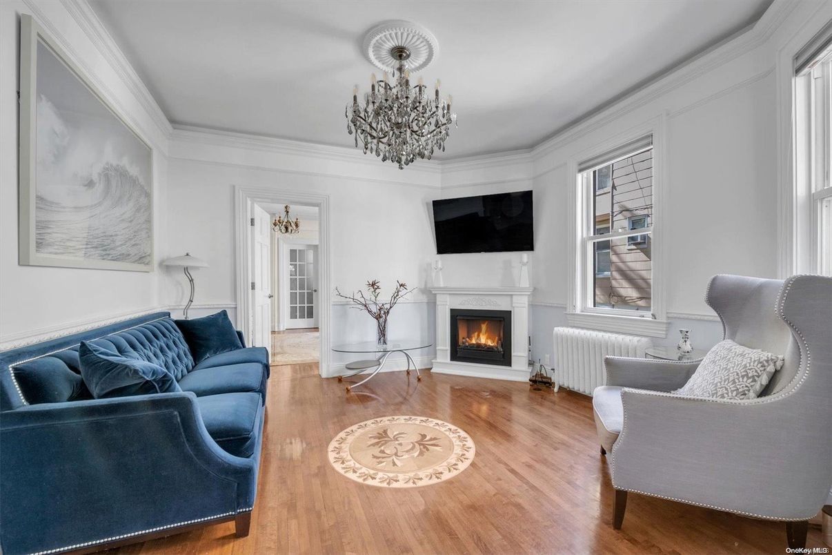 Chandelier, Fireplace, Interior, Living room, Wood Texture Flooring