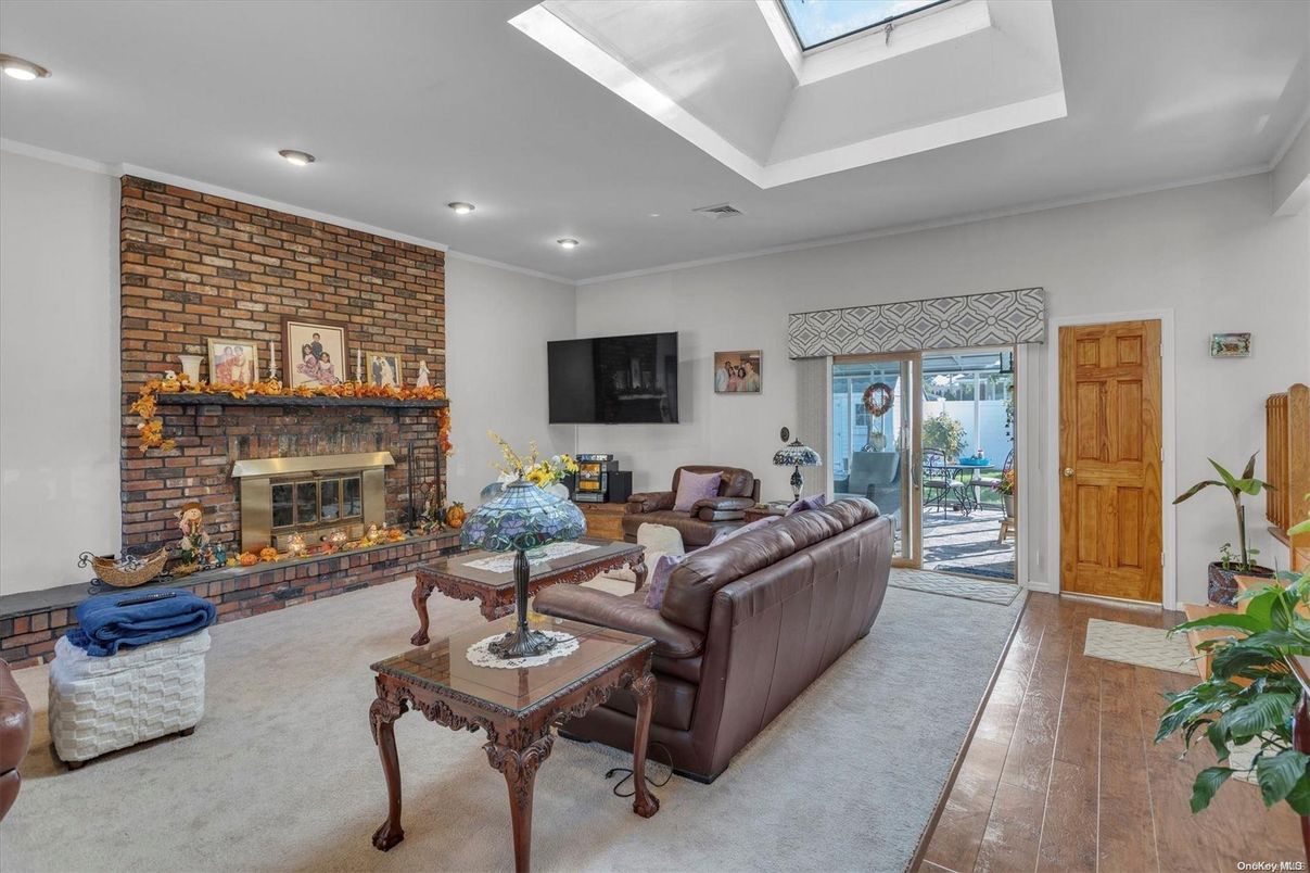 Fireplace, Interior, Living room, Recessed Lighting, Stone Walls