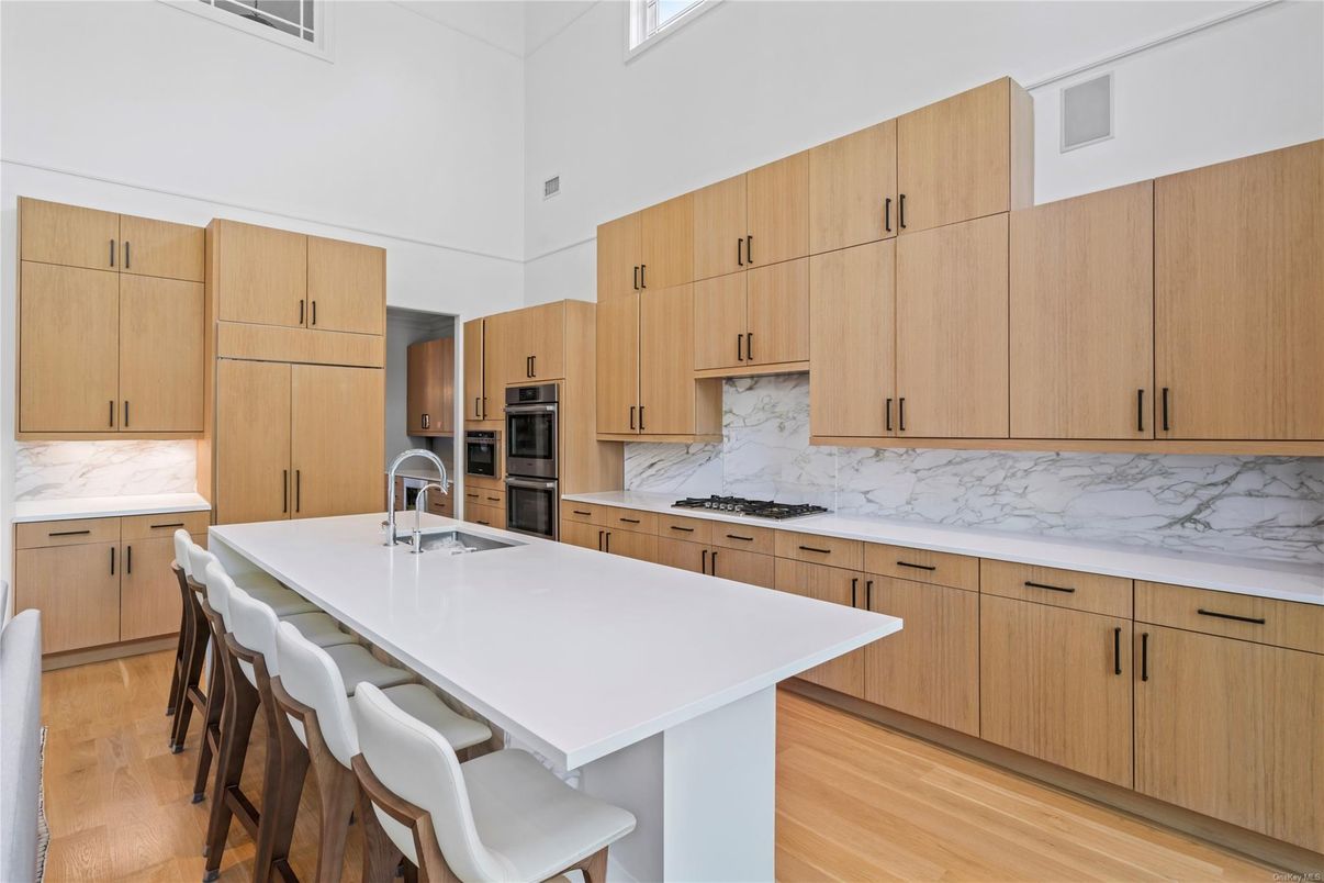 Interior, Kitchen, Marble Walls, Wood Texture Flooring