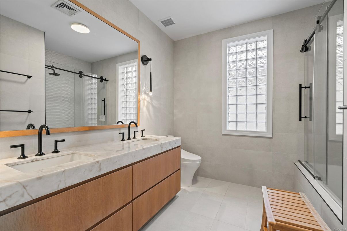 Bathroom, Dual Sink Vanities, Glass Shower, Interior, Recessed Lighting