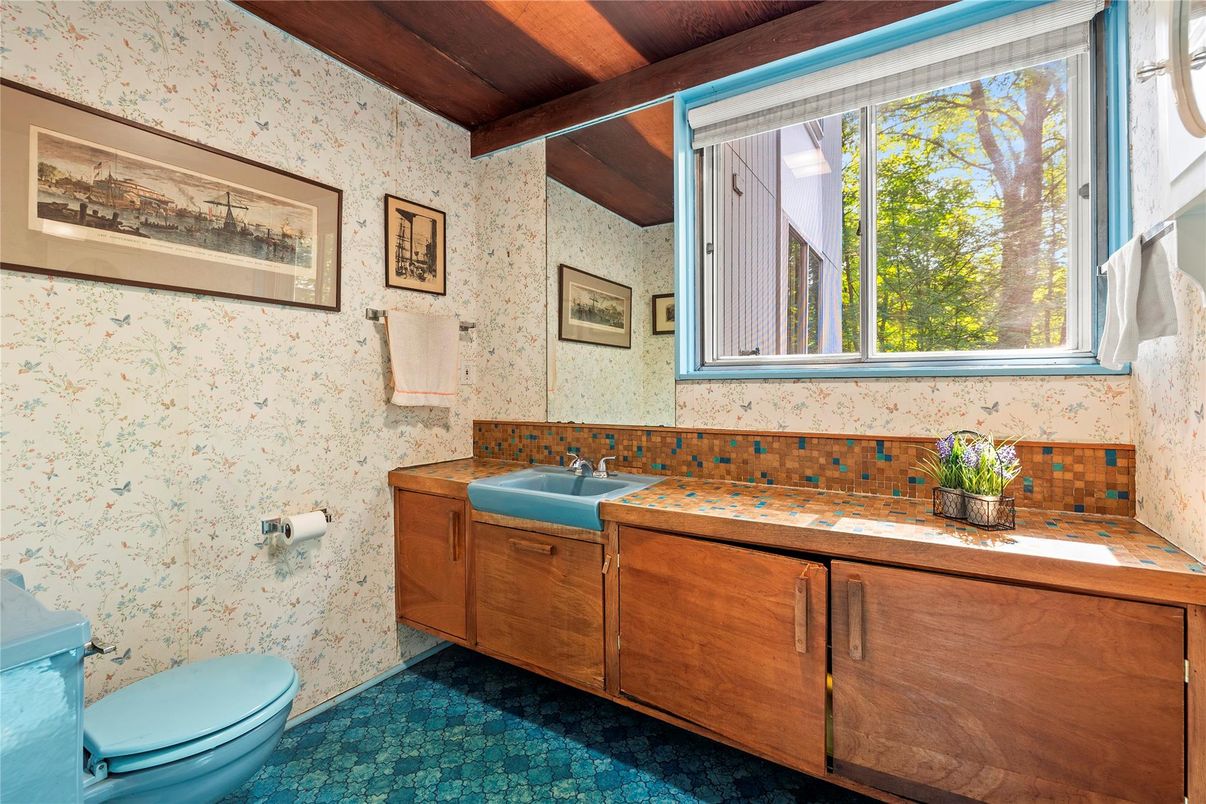 Bathroom, Dual Sink Vanities, Interior, Tile Countertops, Wooden Beams, Wooden Ceilings