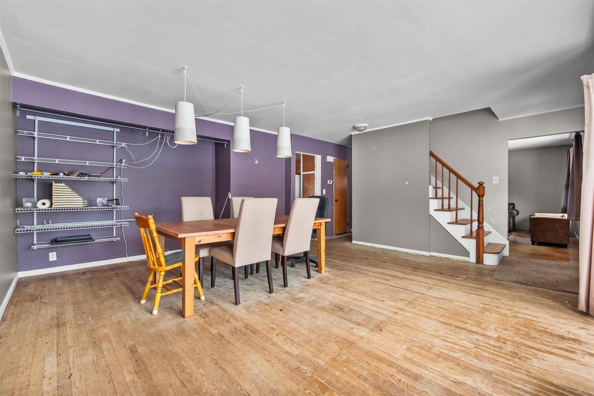 Dining room, Interior, Pendant Lights, Wood Texture Flooring