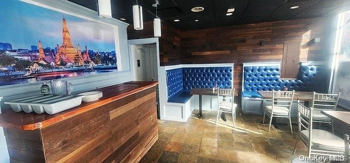 Dining room, Interior, Pendant Lights, Recessed Lighting, Wooden Walls