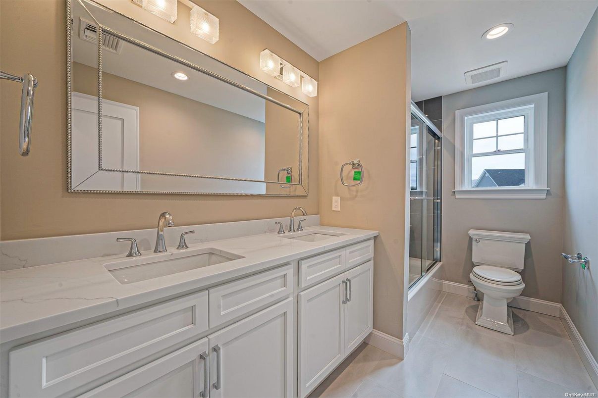 Bathroom, Dual Sink Vanities, Glass Shower, Interior, Recessed Lighting