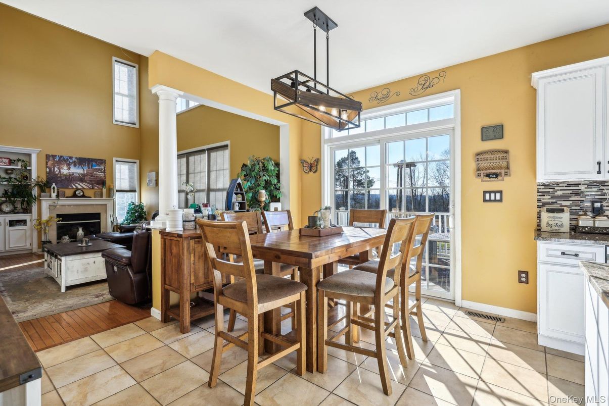 Dining room, Fireplace, Interior, Living room, Pendant Lights