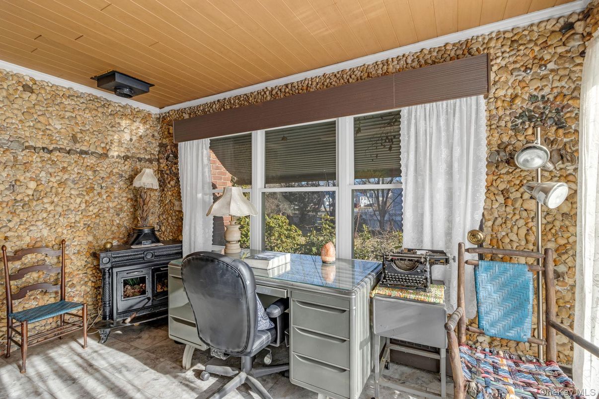 Home Office, Interior, Stone Walls, Wooden Ceilings