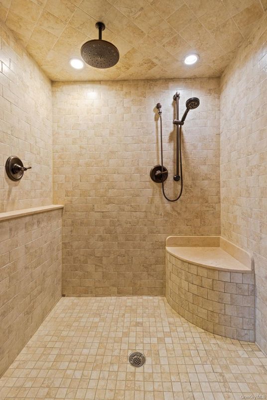 Bathroom, Interior, Recessed Lighting, Stone Walls