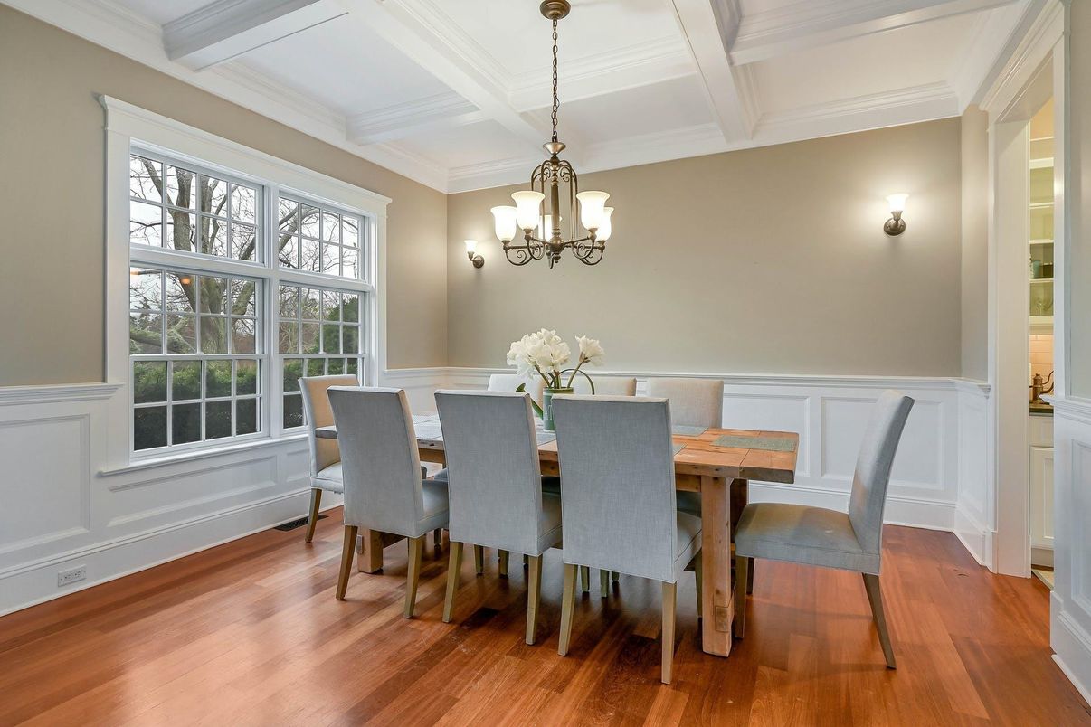 Chandelier, Dining room, Interior, Wood Texture Flooring